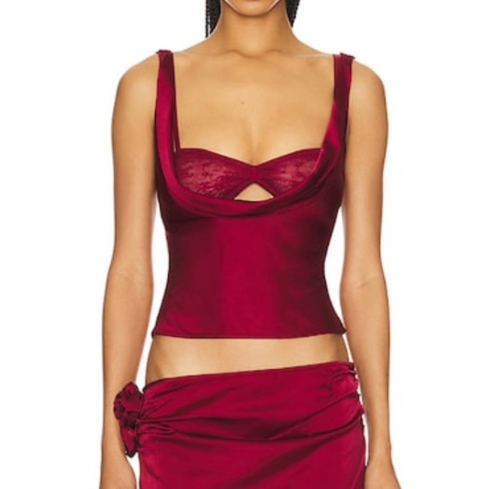 Lioness Burgundy Satin and Lace Cowl Neck Camisole